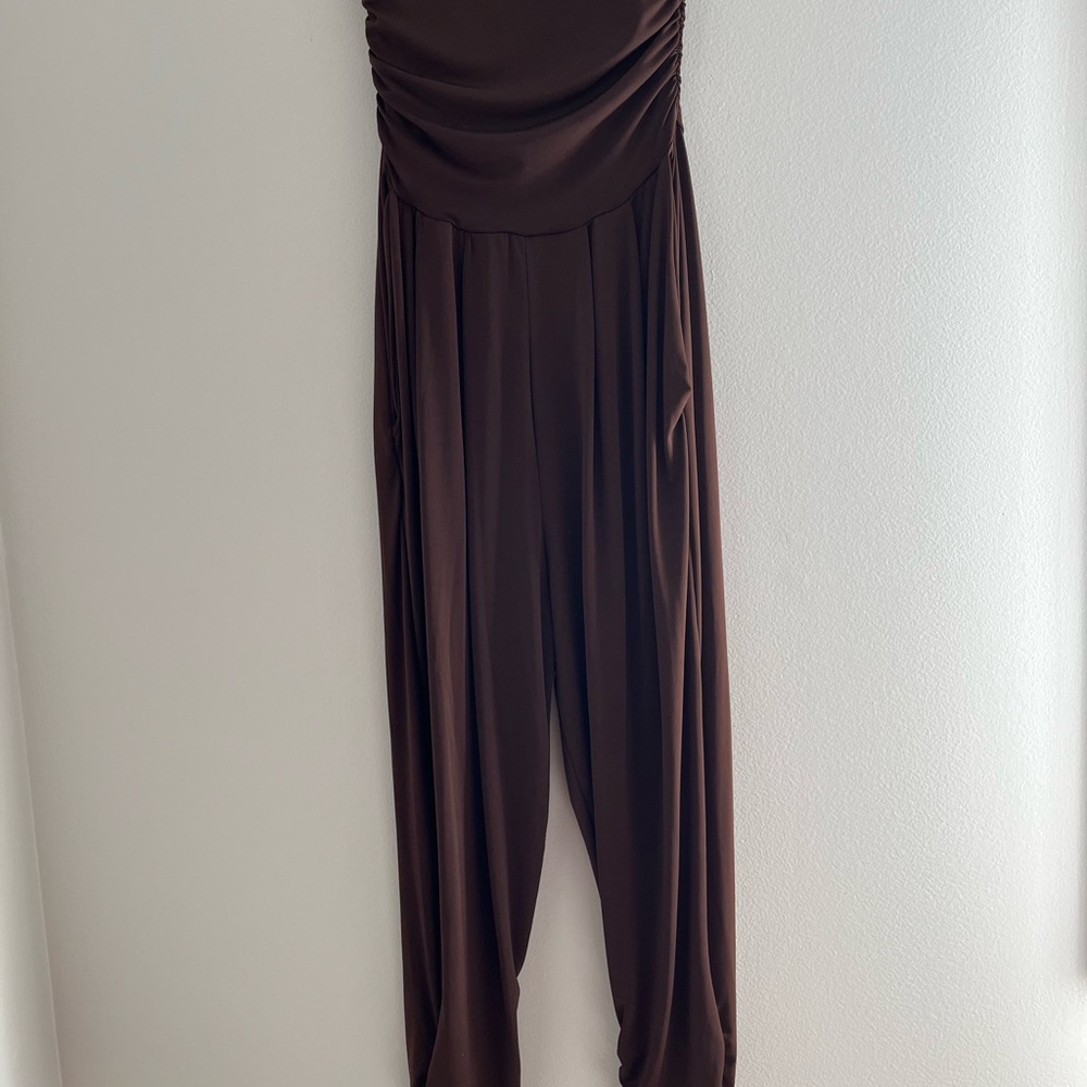 AKIRA Dark Brown Draped Jumpsuit